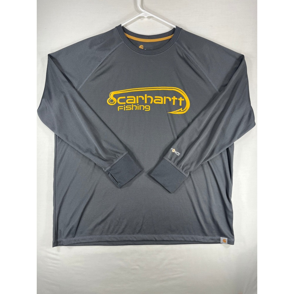 Carhartt Fishing Force Gray Long Sleeve Performance Shirt XL Relaxed Fit 103571